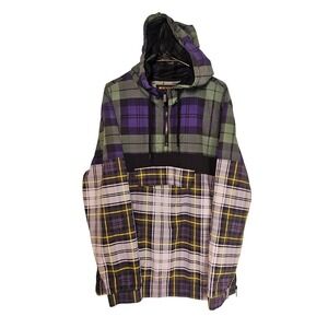BESPOKE Plaid Half Zip Hooded Anorak Jacket Mens‎ XL Patchwork Streetwear Casual